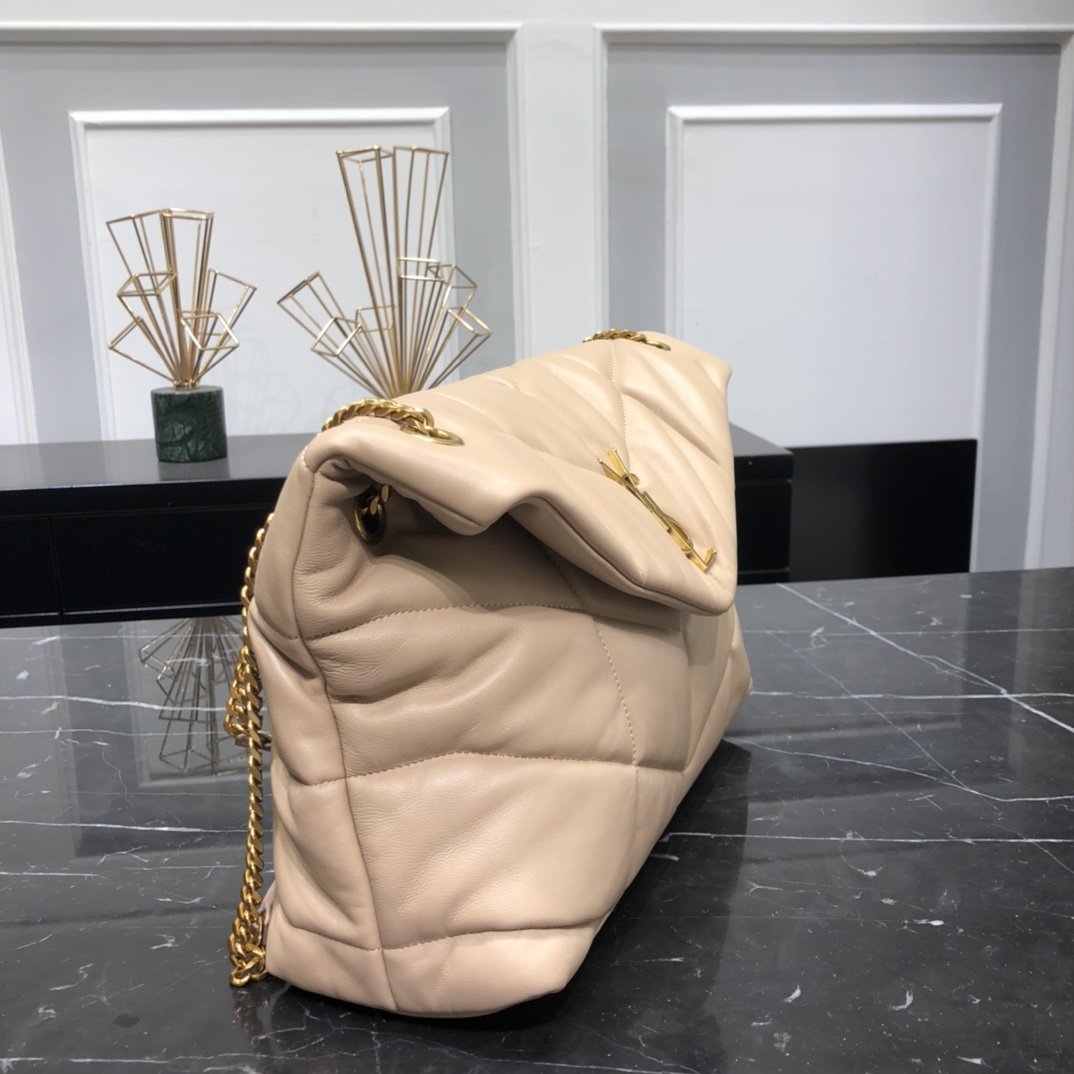 Saint Laurent Loulou Puffer Lambskin Shoulder Bag Handbag Dark Beige 577475 Gold